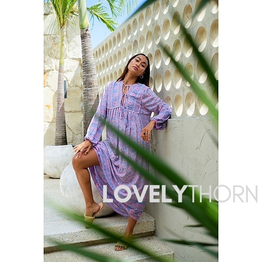THE FOX & THE MERMAID // ximena lavender floral boho-chic tie plunge maxi dress